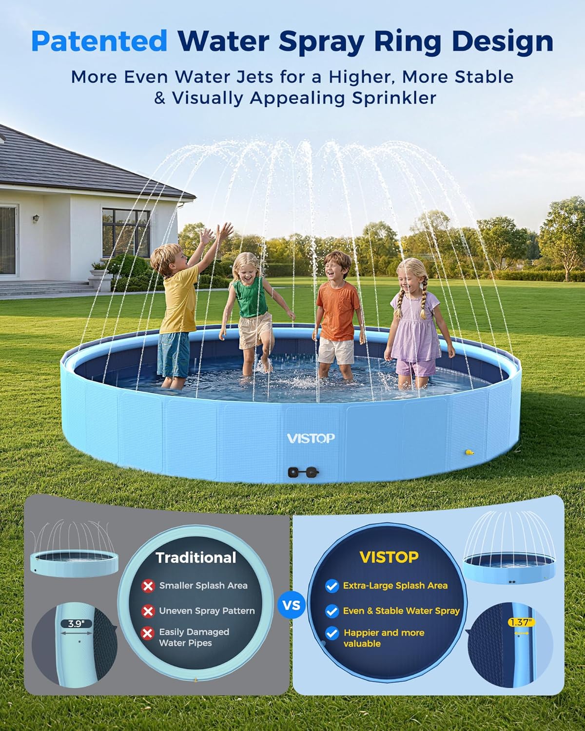 Detalle de VISTOP 117" Extra Large Dog Pool with Sprinkler