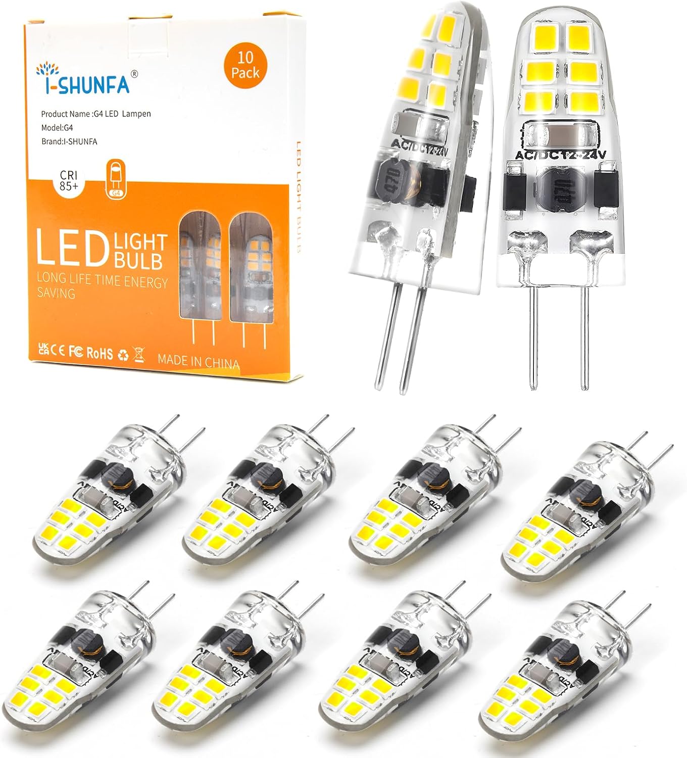 Detalle de I-SHUNFA G4-12LED-NEW G4-ledlampen, dimbaar, 6000 K, 10 stuks