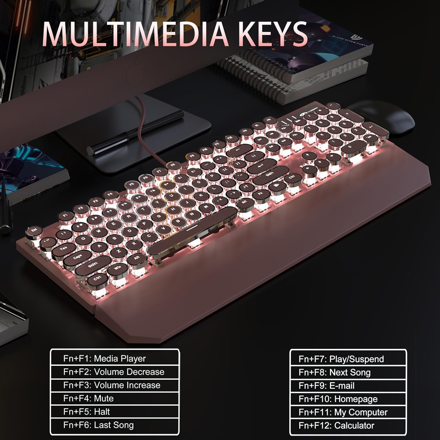 Thumbnail 4 de Camiysn CPKJXFBPINK527 Typewriter-Style Keyboard, 104 Blue-Switch Keys, White Backlight