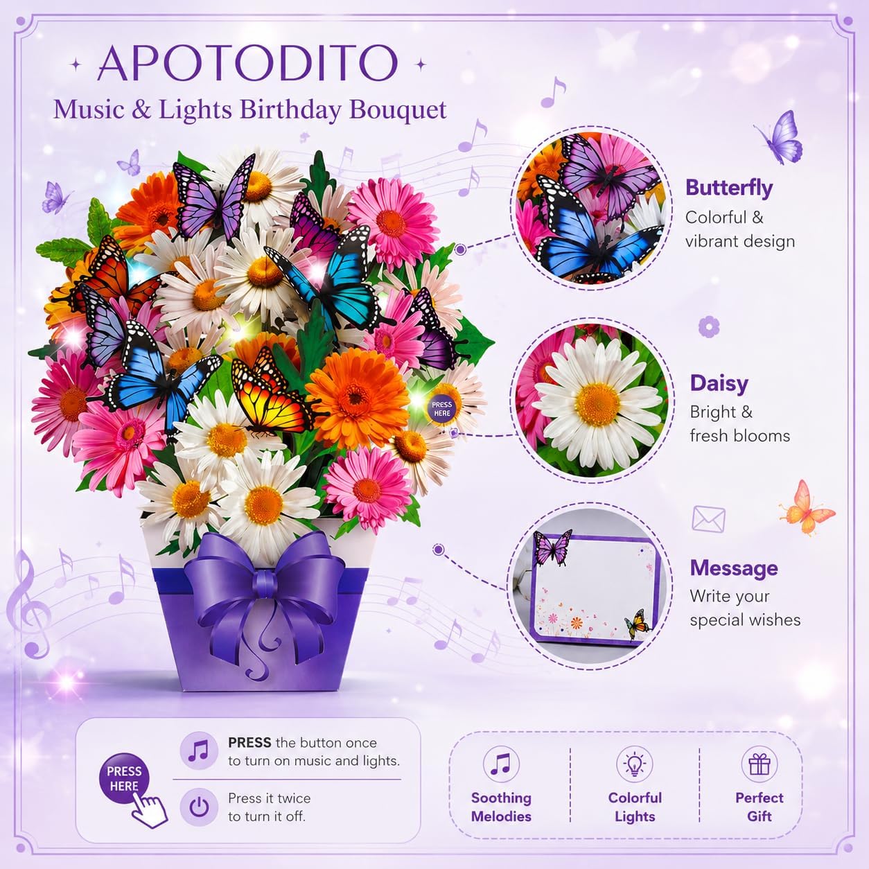 Detalle de APOTODITO Mothers Day Card: Butterfly Cards with Music and Light
