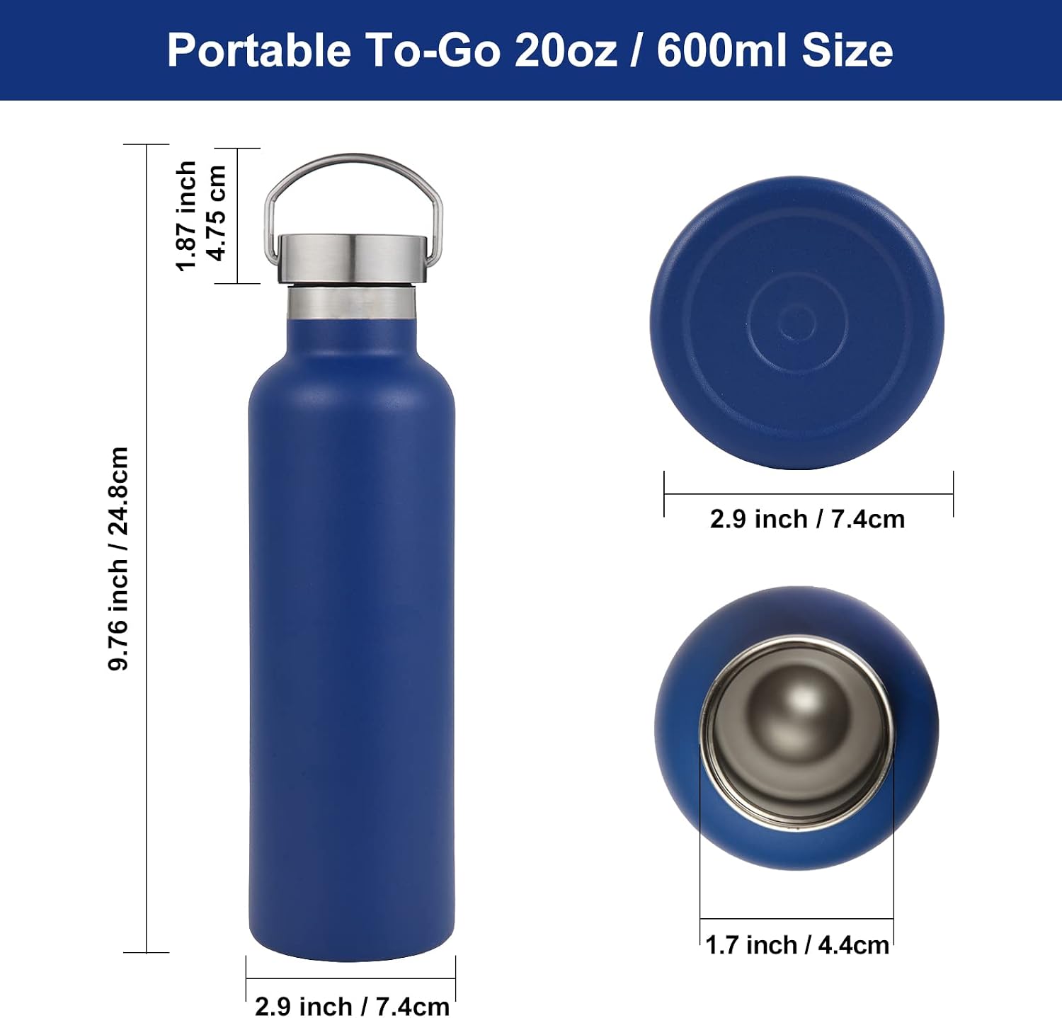Detalle 1 de Volhoply 600 ml isolerade vattenflaskor, 2-pack i dubbelväggigt rostfritt stål