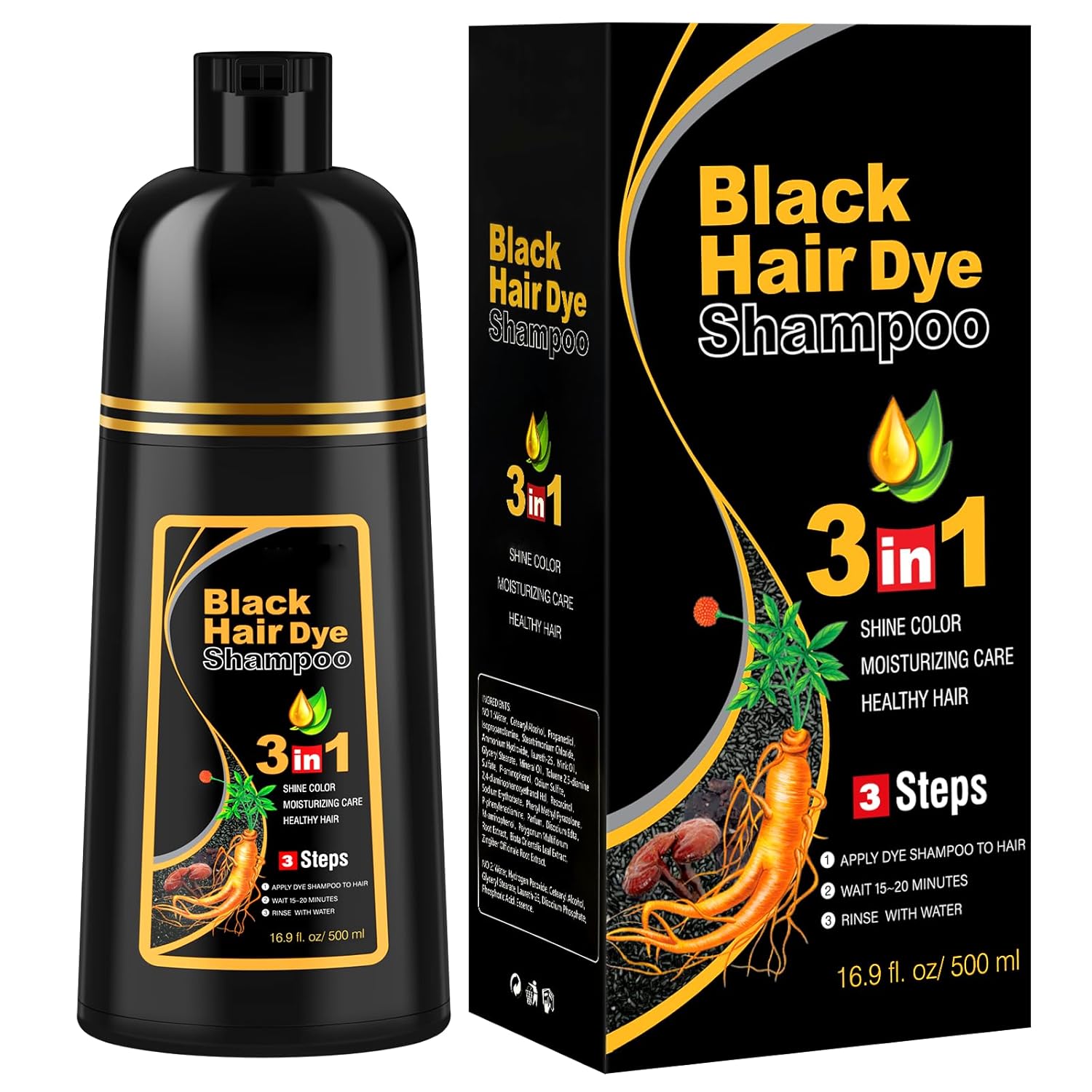 Detalle de Schwarzes Haarfärbeshampoo 3-in-1 500 ml