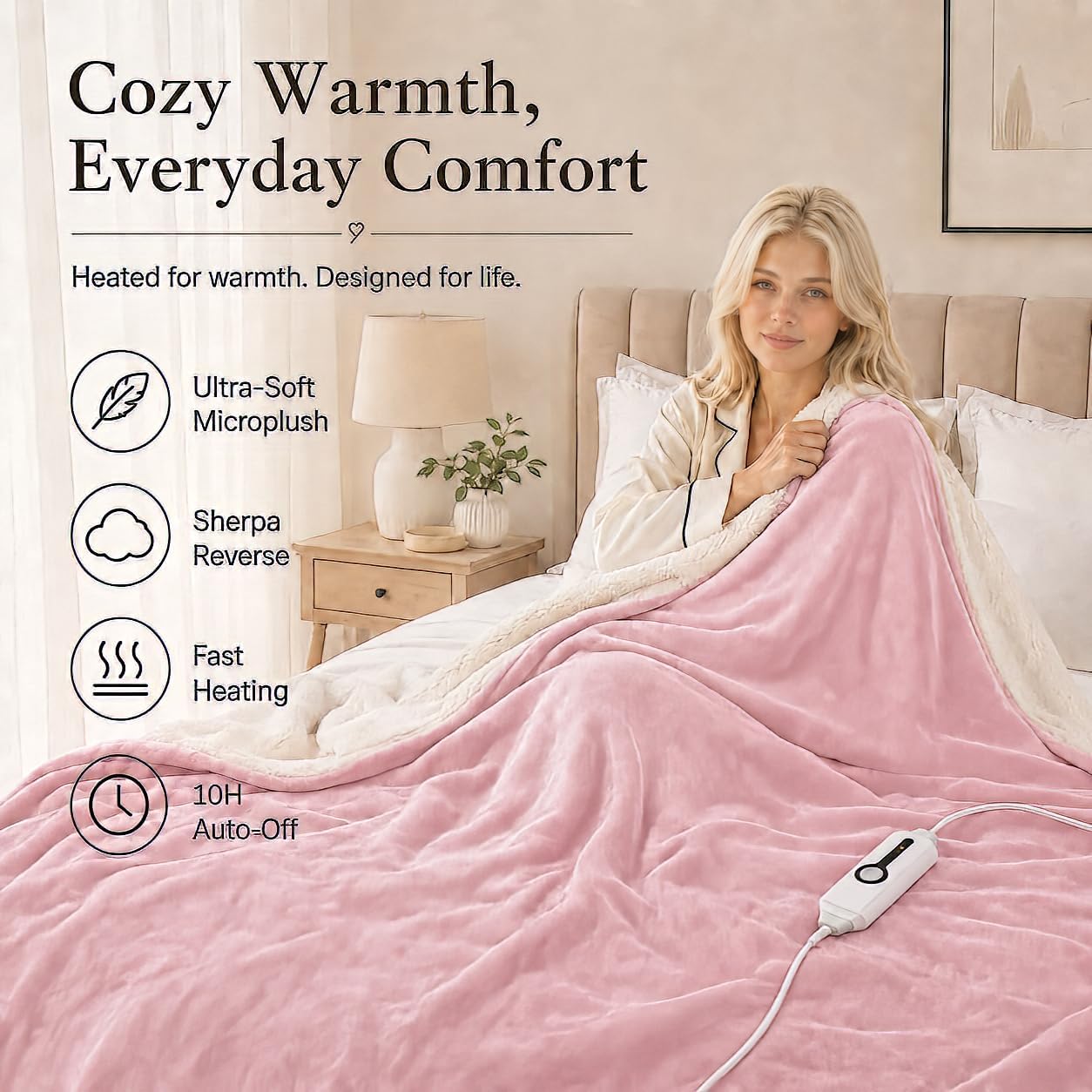 Detalle 2 de RALYSUN Full-Size Heated Blanket, 72" x 84", 4 Heat Settings, 10-Hour Shutoff