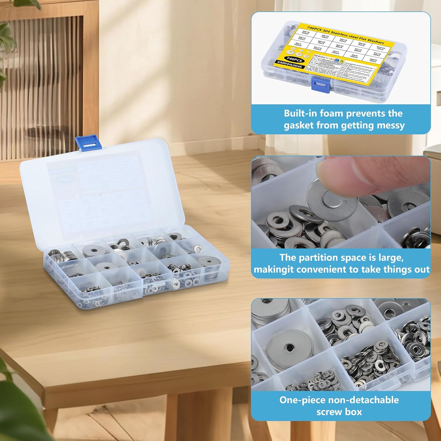 Detalle de VARHHUXHA 746-piece stainless steel flat penny washers set (M2–M10)