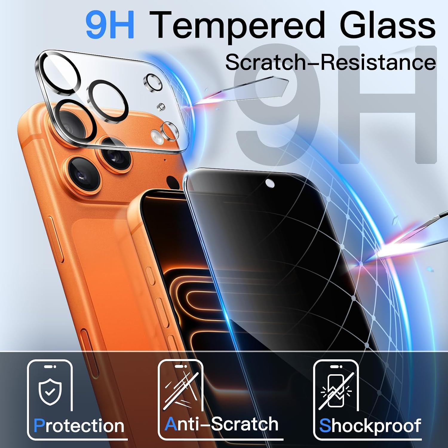Detalle de JETech Sichtschutz Schutzfolie für iPhone 17 Pro Max 6,9 Zoll – mit Kameraschutz & Installationswerkzeug, 2er-Set