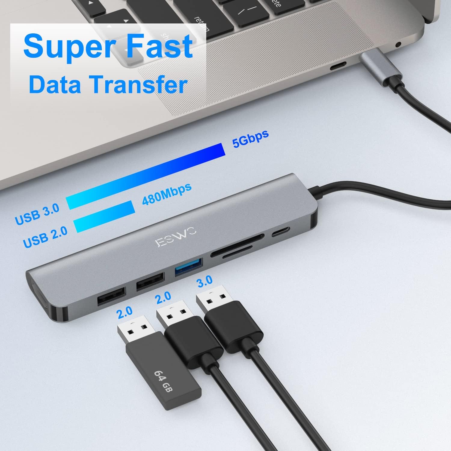 Thumbnail 3 de JESWO USB C Hub 7‑in‑1 with 4K HDMI and 100W PD 🔌