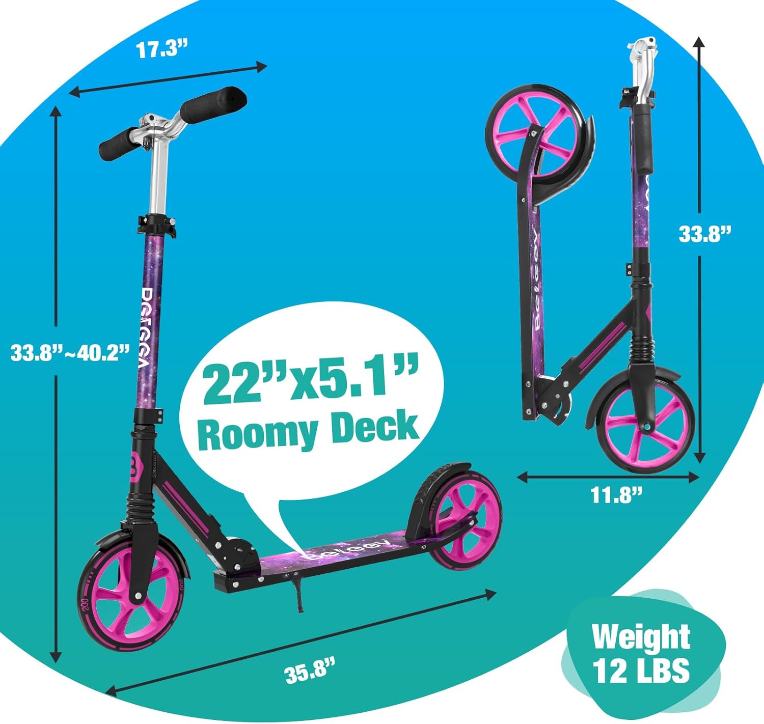 Thumbnail 5 de BELEEV kids scooter (Ages 6+) with 200mm big wheels, adjustable handlebar and front suspension