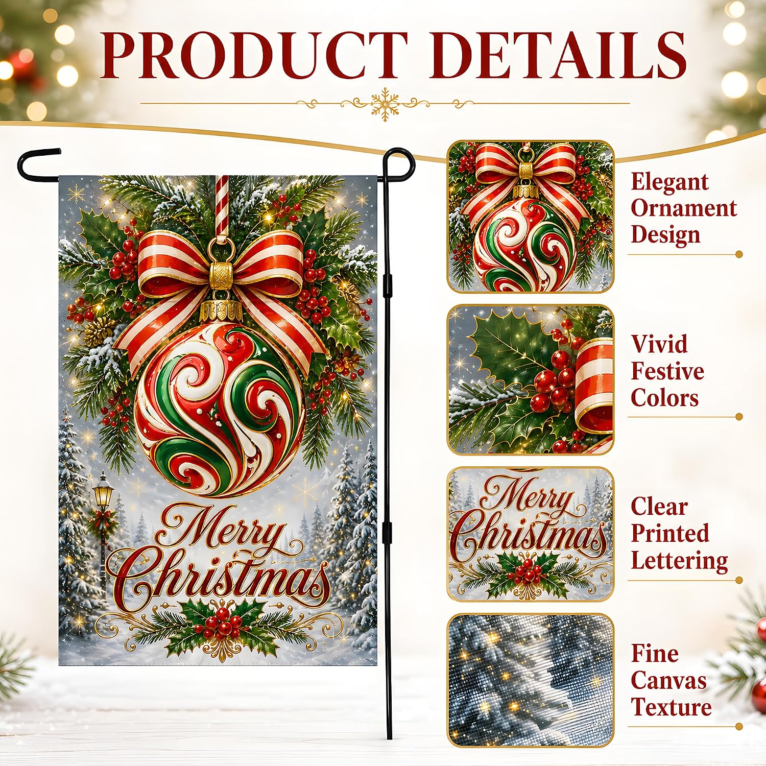Detalle 2 de OHOME Christmas Garden Flag, Double-Sided Polyester, 12 x 18 Inch