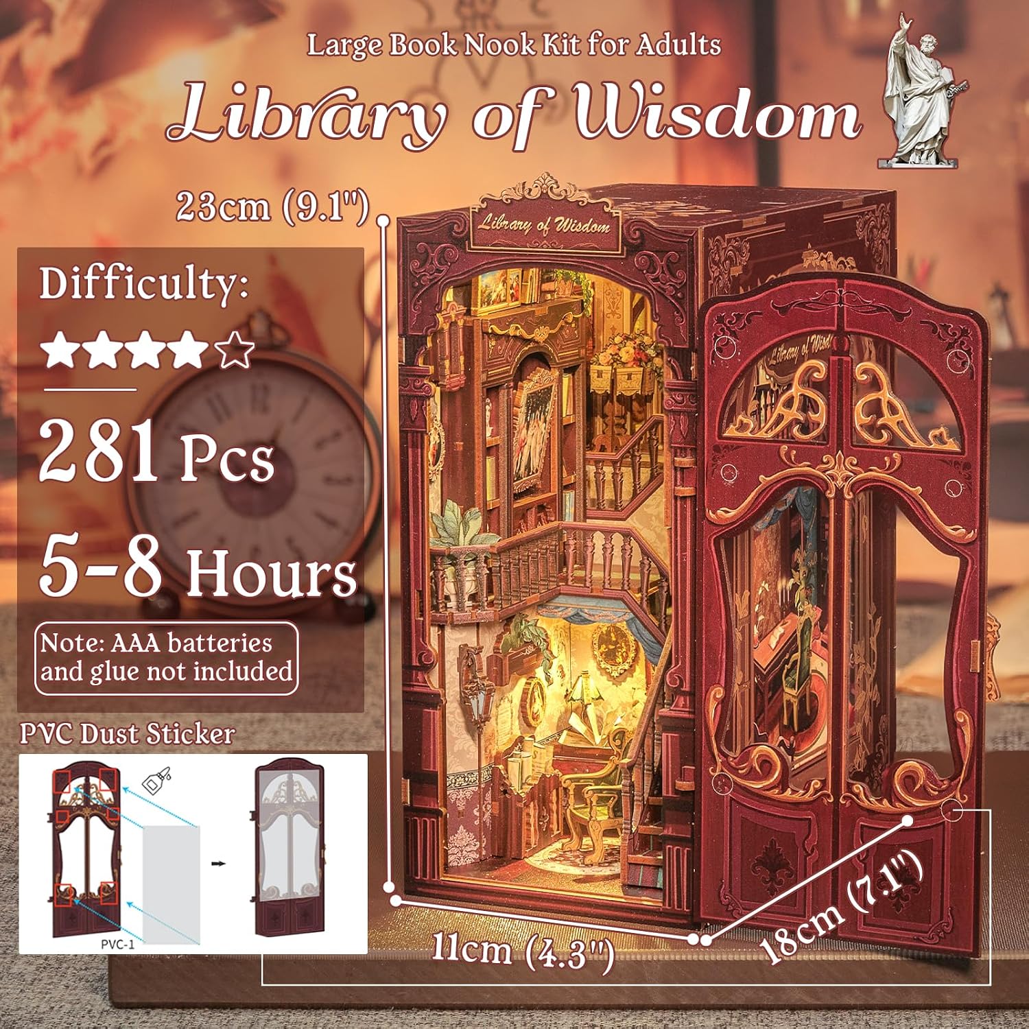 Thumbnail 6 de Fsolis DIY Book Nook “Library of Wisdom” – mini casa in legno con luci LED, kit da assemblare