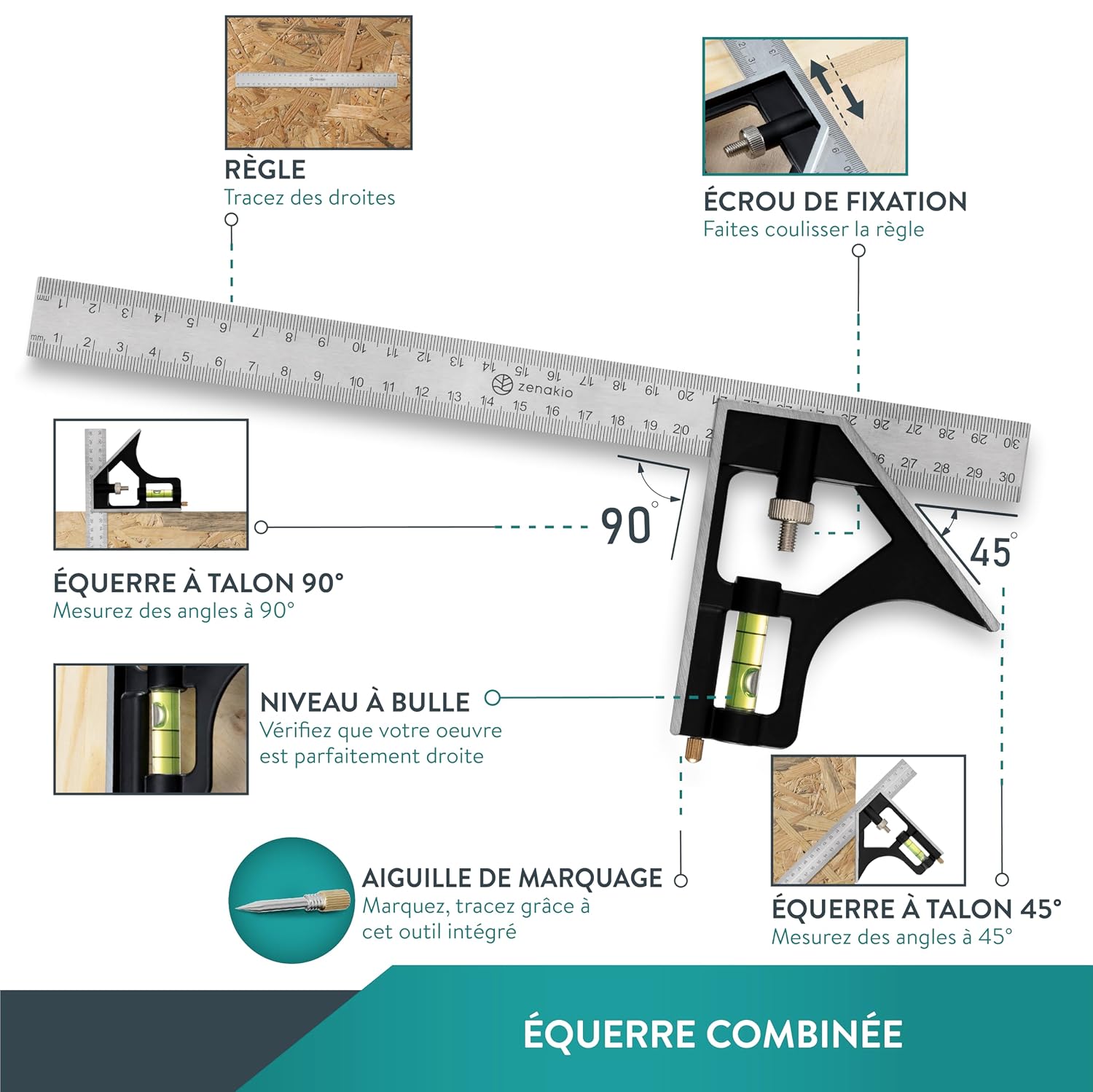 Detalle 2 de ZENAKIO Equerre Menuisier 185 mm đ