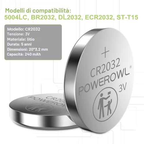 Detalle de POWEROWL CR2032 20 pezzi: batteria al litio 3V per telecomandi e piccoli dispositivi