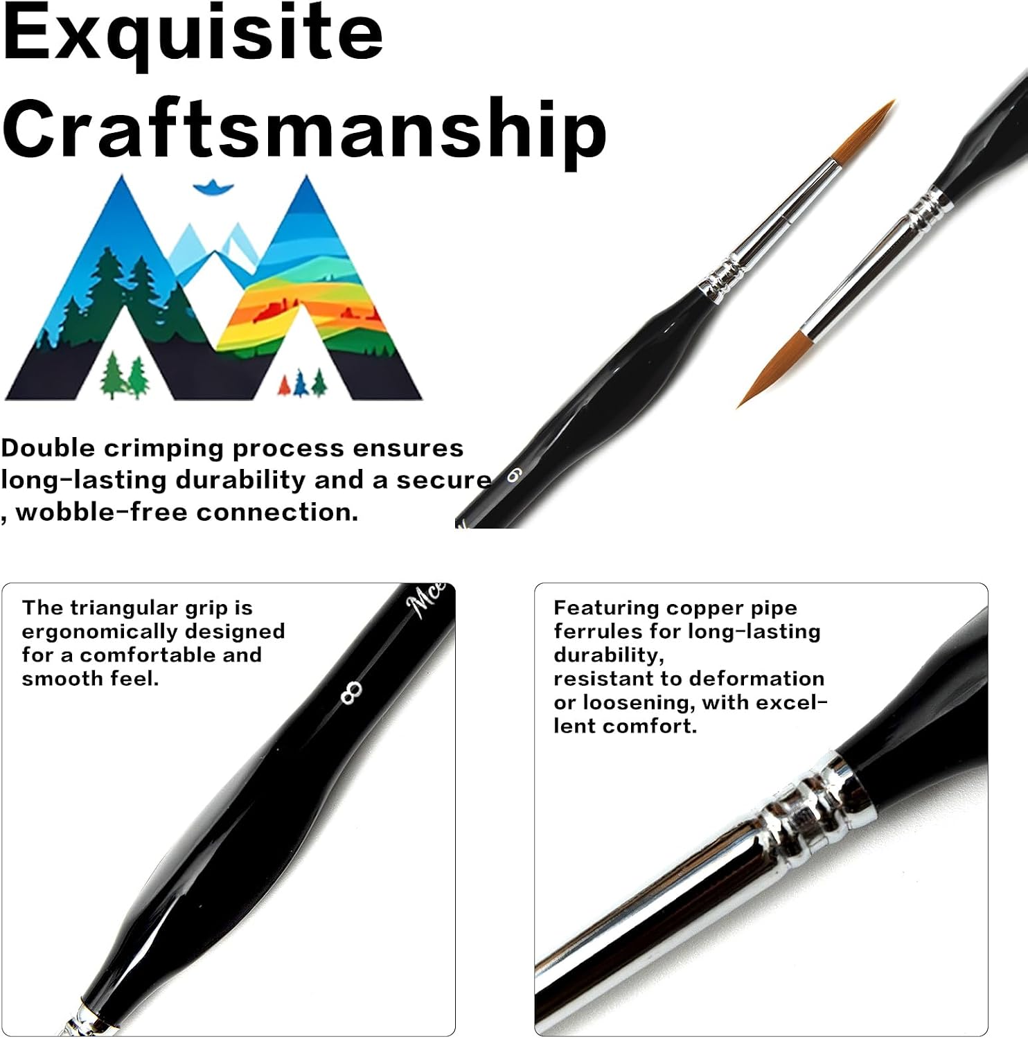 Thumbnail 4 de Mcenzinen 10 Pcs Exquisite Detail Paint Brush Set with Copper Tube and Triangular Birch Handle