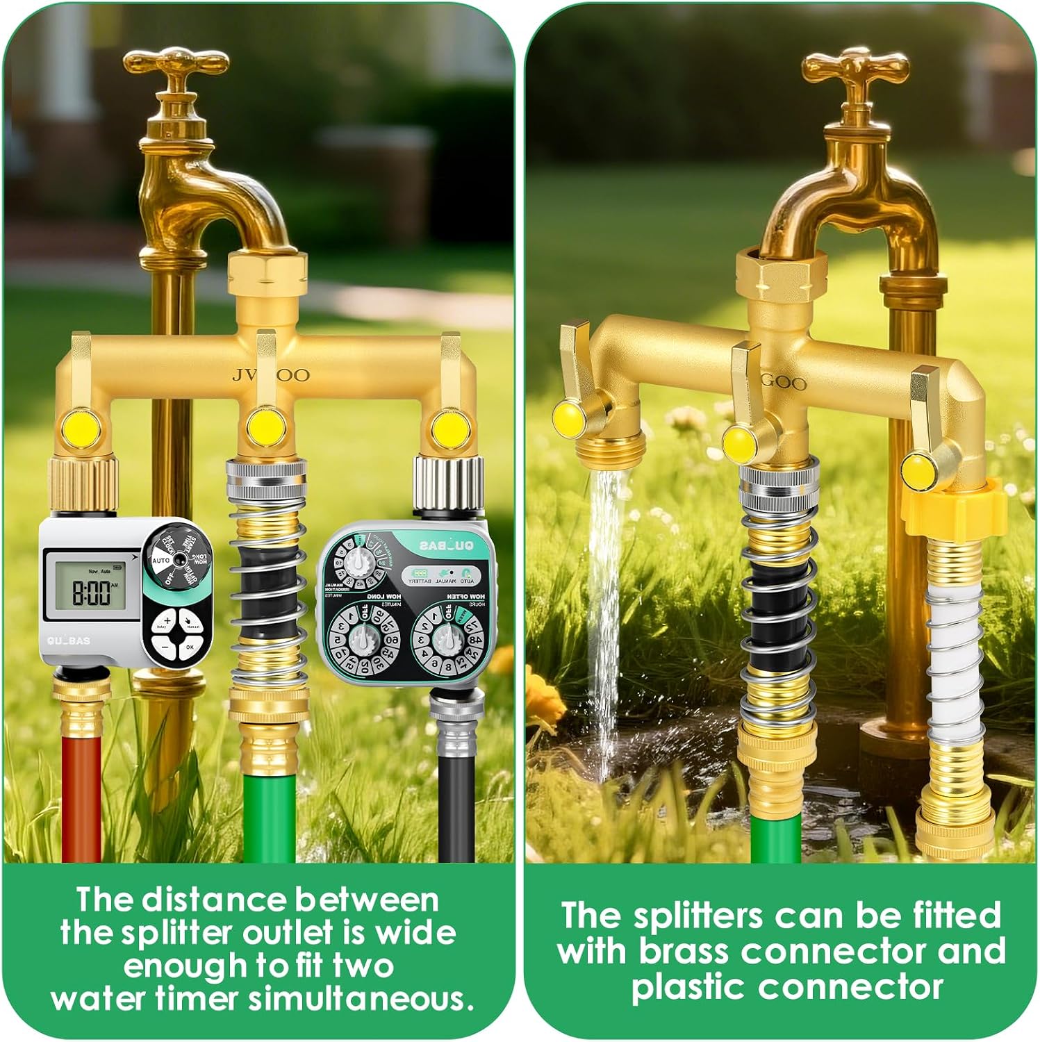Detalle de Jvgoo 3-Way Brass Garden Hose Splitter with Independent Shutoff Valves