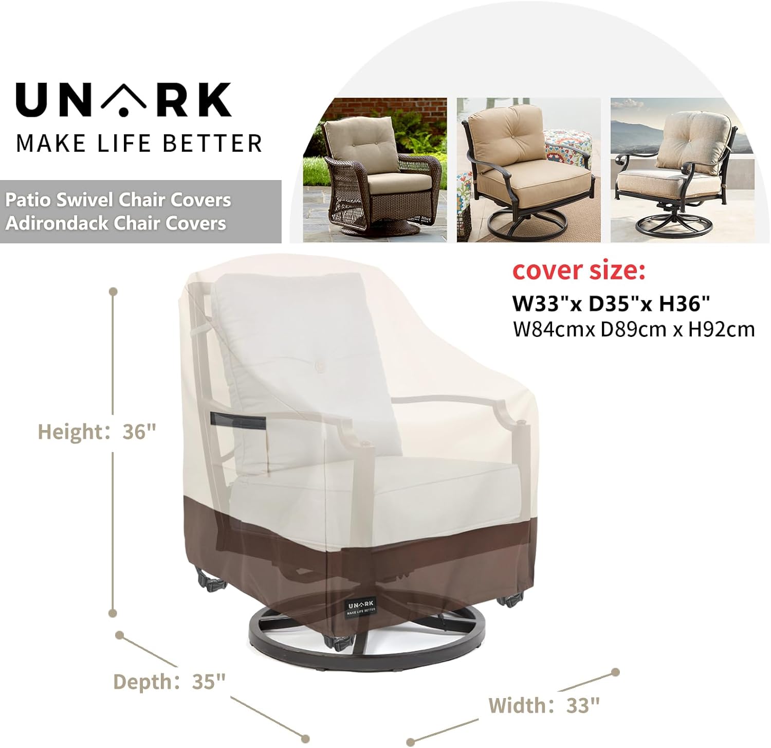 Detalle 2 de UNARK 01-SFZ-L-Zhuangse-4pack Swivel Patio Chair Covers, 600D, 4-Pack