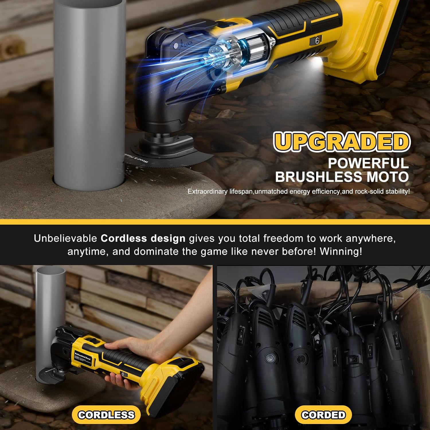 Thumbnail 3 de Cordless Oscillating Multi Tool for Dewalt 18V/20V Battery — 6-Speed Brushless, 23-Piece Kit (Tool Only)