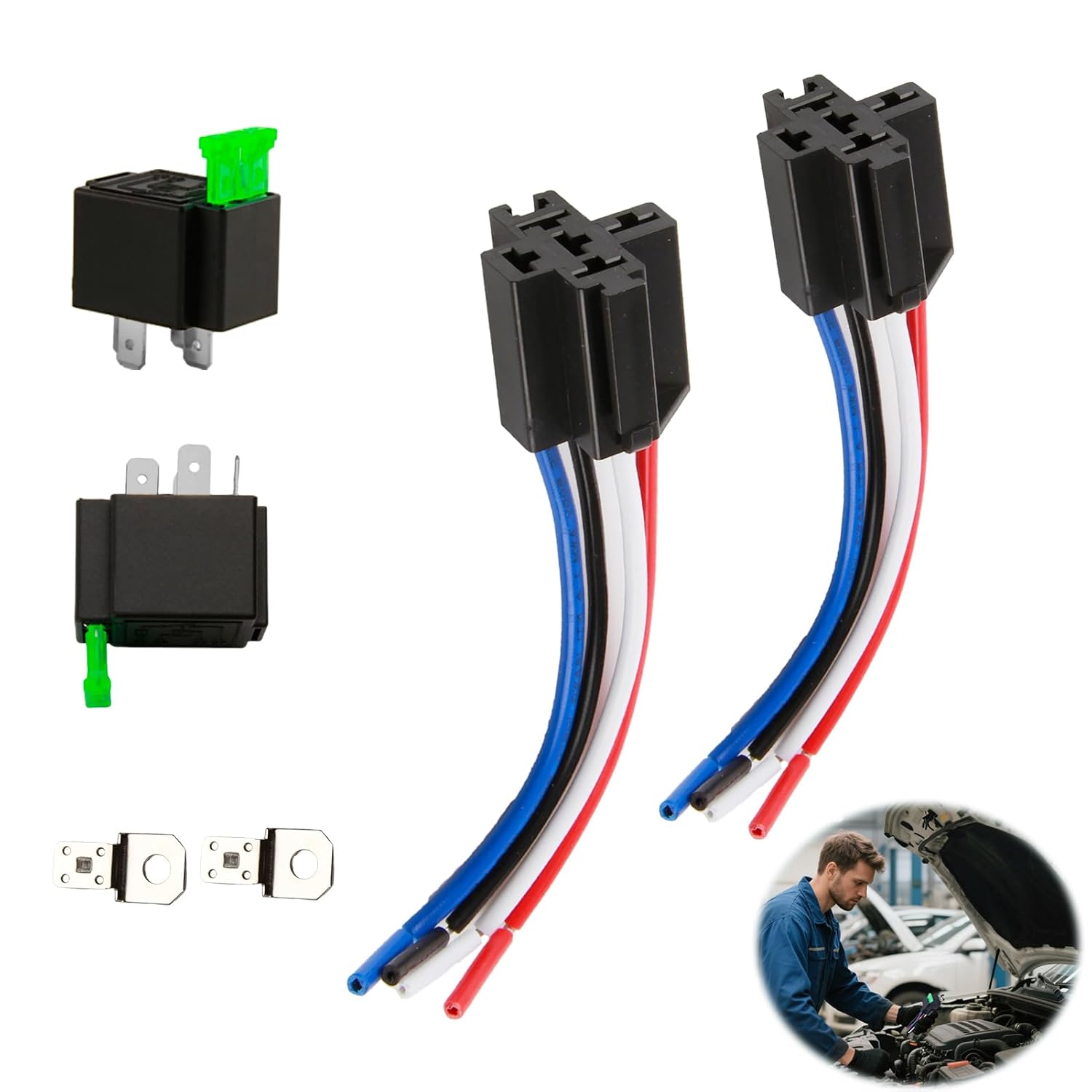 Thumbnail 6 de 2 Packs 12V Fuse Relay Switch Harness Set with 30A Fuse and 4-Pin SPST Relays (12 AWG) – Interlocking Mount