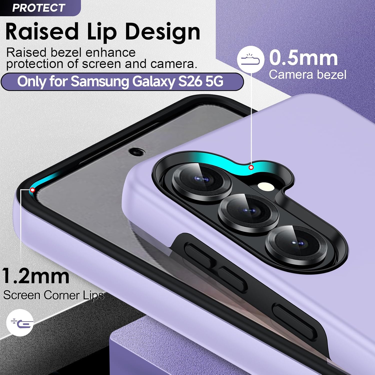 Thumbnail 2 de LeYi for Samsung Galaxy S26 phone case with 2 tempered glass screen protectors, camera lens protectors & ring stand holder (Purple)