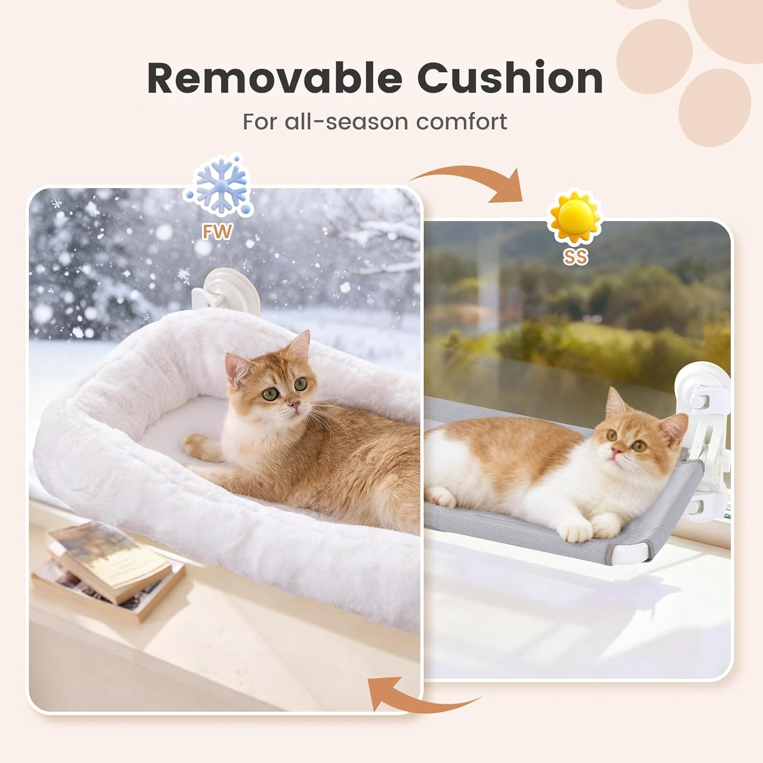 Thumbnail 2 de Gardner Pet amaca pieghevole da finestra fino a 25 kg, 71 x 43 cm con cuscino lavabile e 4 ventose