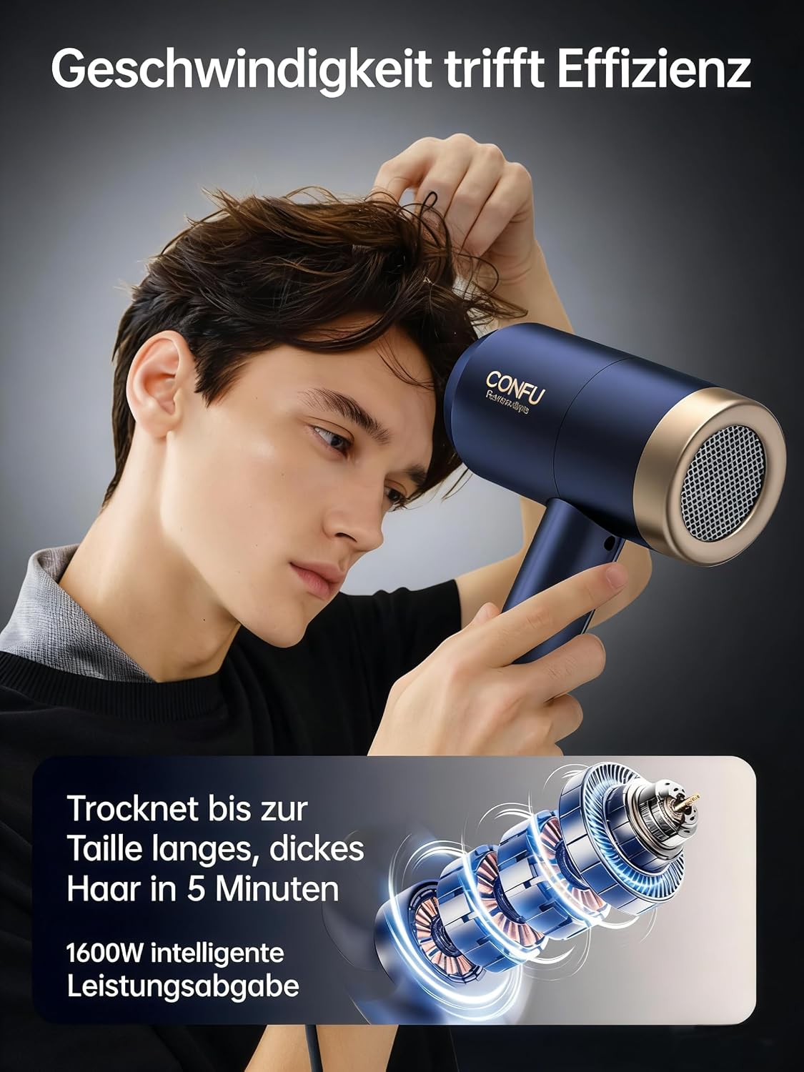 Detalle de Föhn Ionen Haartrockner 1800W mit Diffusor – kompakt, leicht und ideal für Reisen