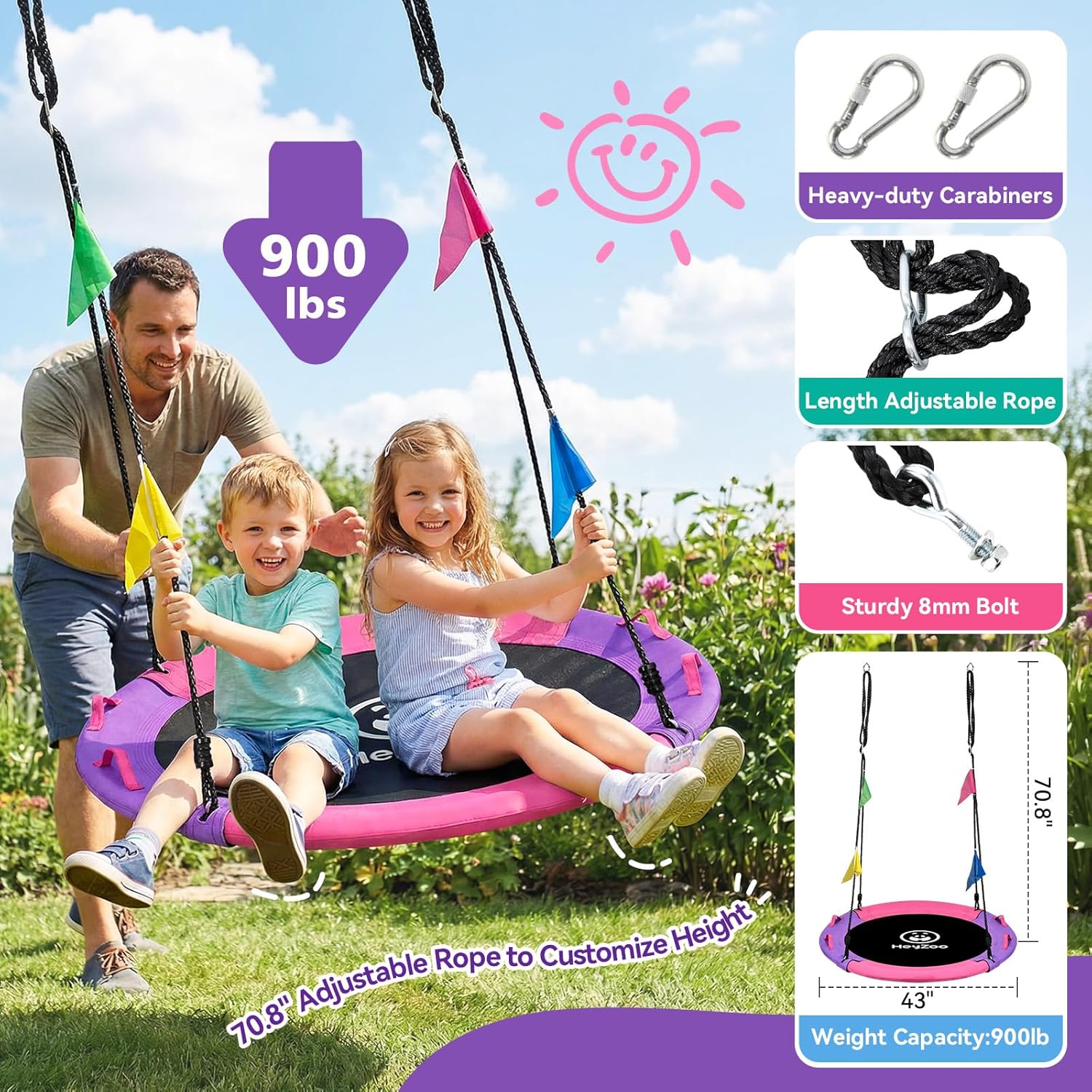 Thumbnail 2 de HeyZoo 43 Inch Tree Swing 900lbs Capacity