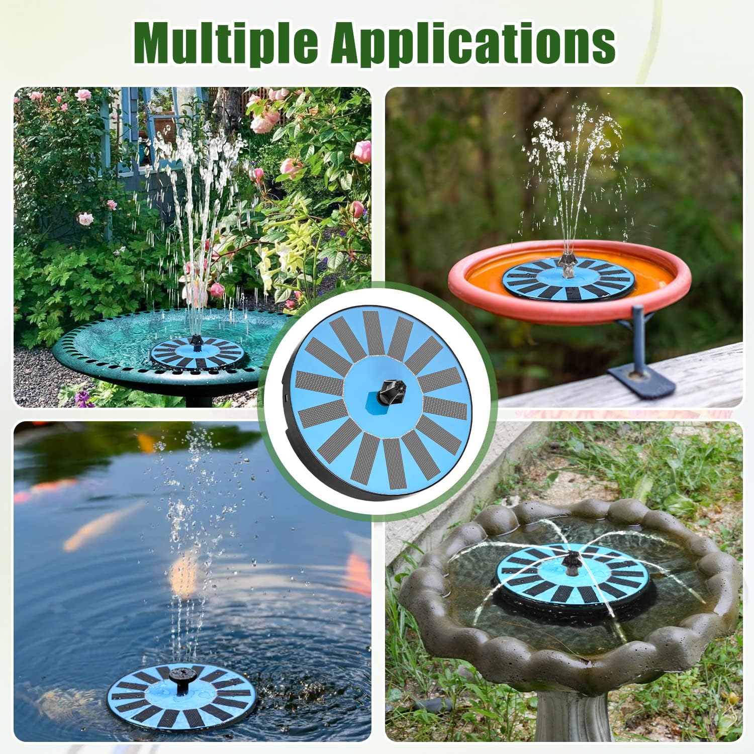 Thumbnail 5 de Springbrunnen Solar für Außen Klein, SZMP Solar Teichpumpe mit 7 Düsen & 4 Fixe Rohre
