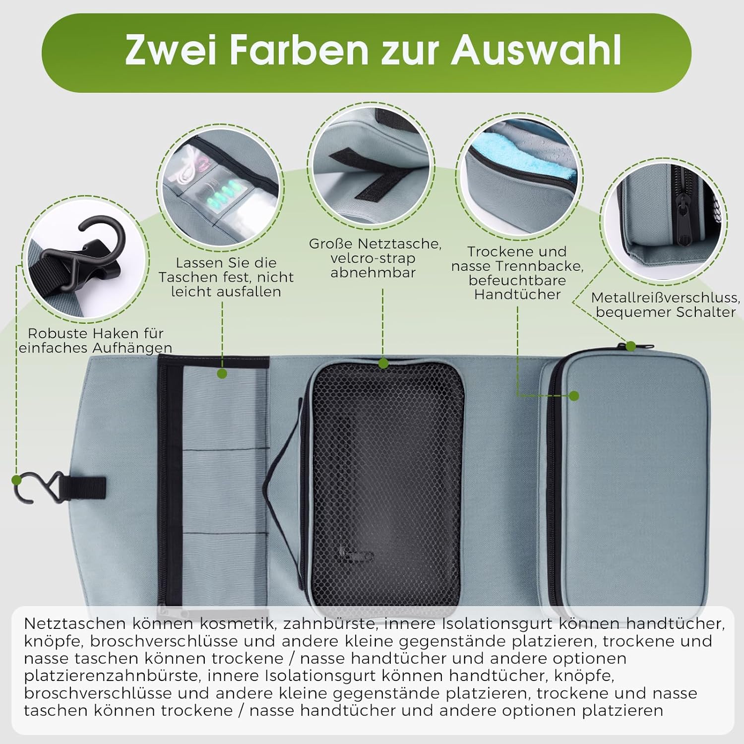 Detalle de Simpolor Kulturbeutel für Herren – 3-in-1 Reise-Kulturtasche zum Aufhängen, wasserdicht und abnehmbar