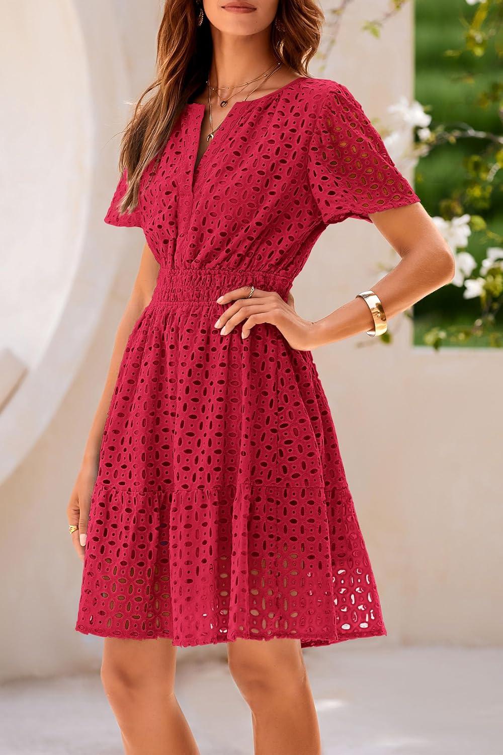 Thumbnail 6 de PRETTYGARDEN Women’s 2026 Summer Short Dress – V-Neck Short Sleeve A-Line Lace Mini