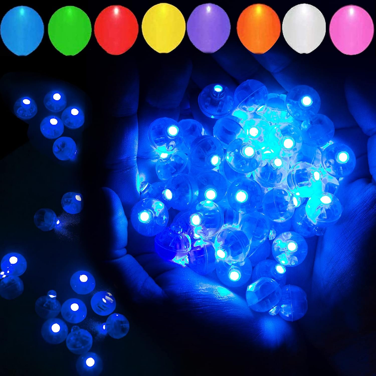 Aogist A01-Mini Blue LED Balloon Lights, 50-Piece Round Non-Blinking Set