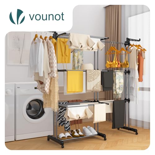 Detalle 2 de vounot Étendoir à Linge Extensible 4 Niveaux 190x64x170 cm – Séchoir Vertical Pliable avec Roulettes et Ailes Latérales