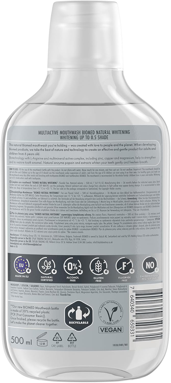 Detalle de Biomed Superwhite Natural Coconut Mouthwash: Gentle Whitening, Alcohol-Free (500ml)
