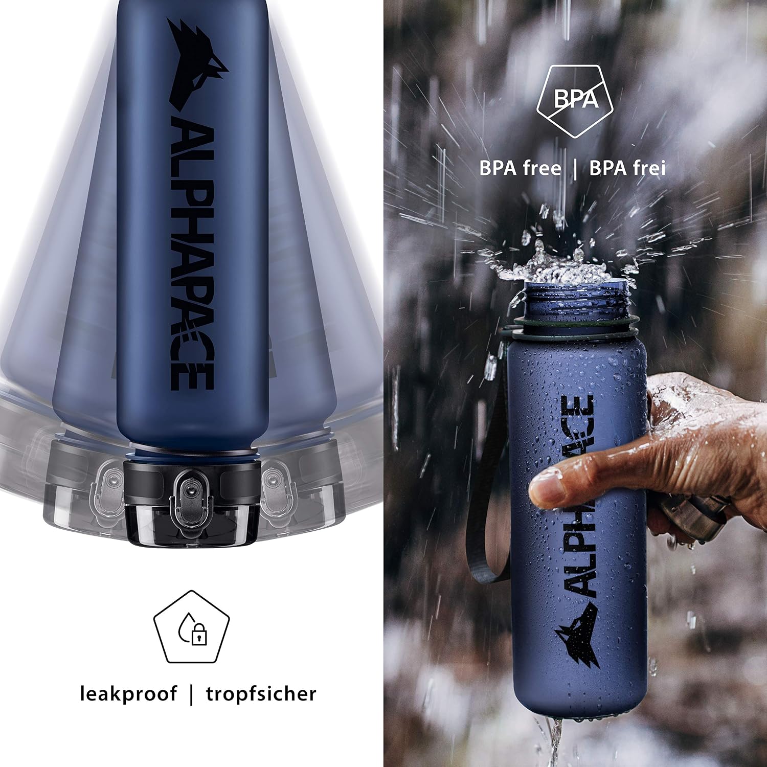 Thumbnail 2 de ALPHAPACE Gourde étanche sans BPA avec insert à fruits (350 à 1500 ml) pour sport, vélo et plein air