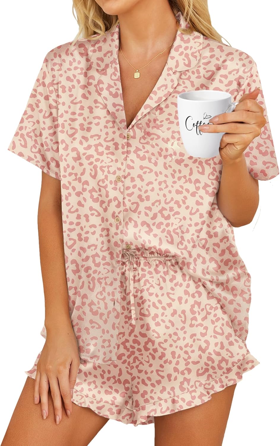 Detalle de Hotouch Satin Pajamas Set for Women (2-Piece Button-Down Shorts)