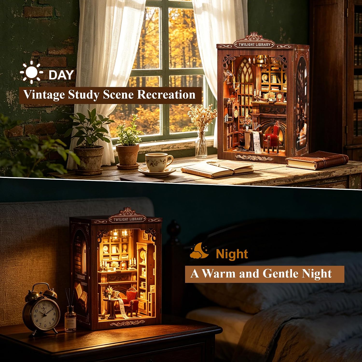 Detalle de Book Nook Kit for Adults: LUMYCE DIY Miniature House with LED Light, Dust Cover and 3D Wooden Puzzle