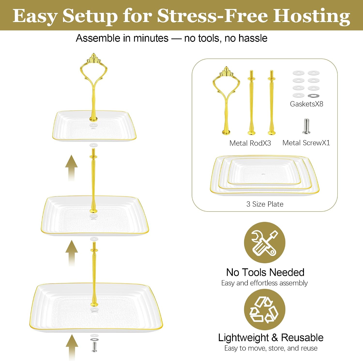 Thumbnail 6 de Square Dessert Display Set, 3-Tier