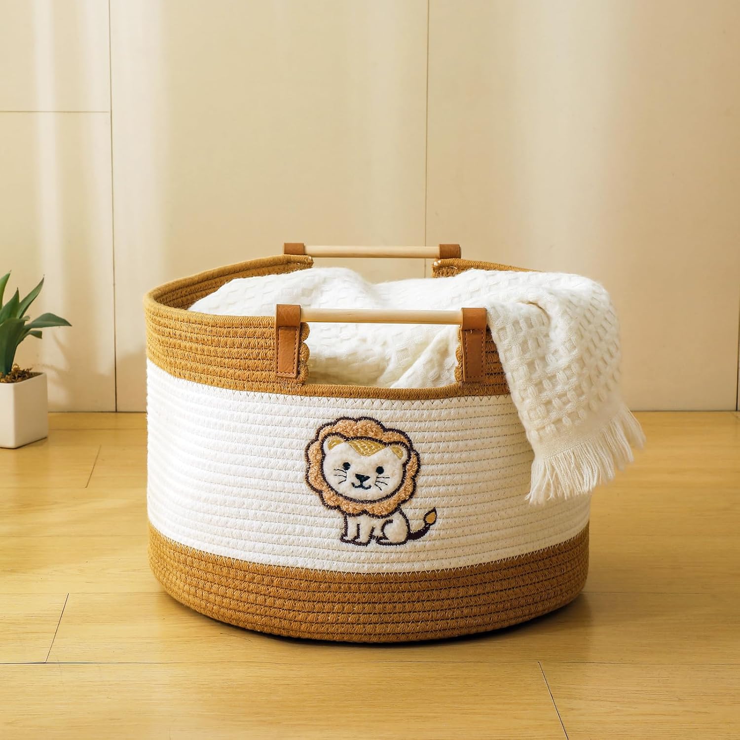 Thumbnail 3 de Large Blanket Basket Living Room 35L – Woven Cotton Rope Toy Hamper for Nursery & Home Organisation
