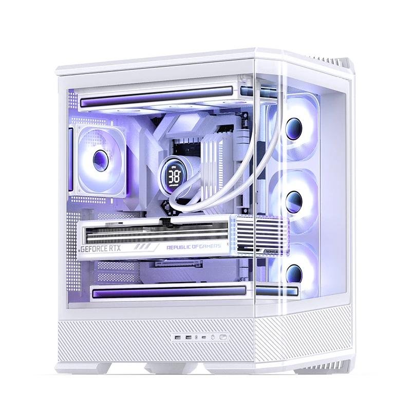 Detalle 2 de Caja PC Jonsbo D400 Blanca: diseño acrílico de cristal templado y gran compatibilidad ATX/Micro-ATX/Mini-ITX