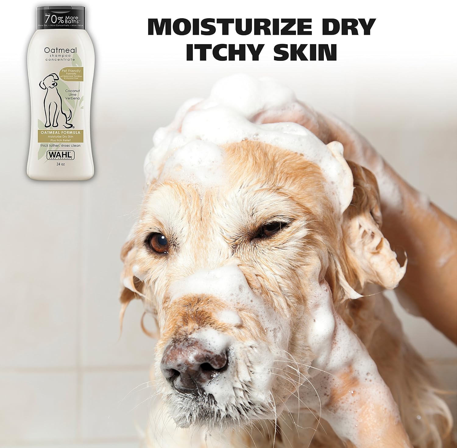 Detalle 2 de Wahl USA Dry Skin & Itch Relief Dog Shampoo – Oatmeal Formula, Coconut Lime Verbena, 24 Oz (Model 820004A)