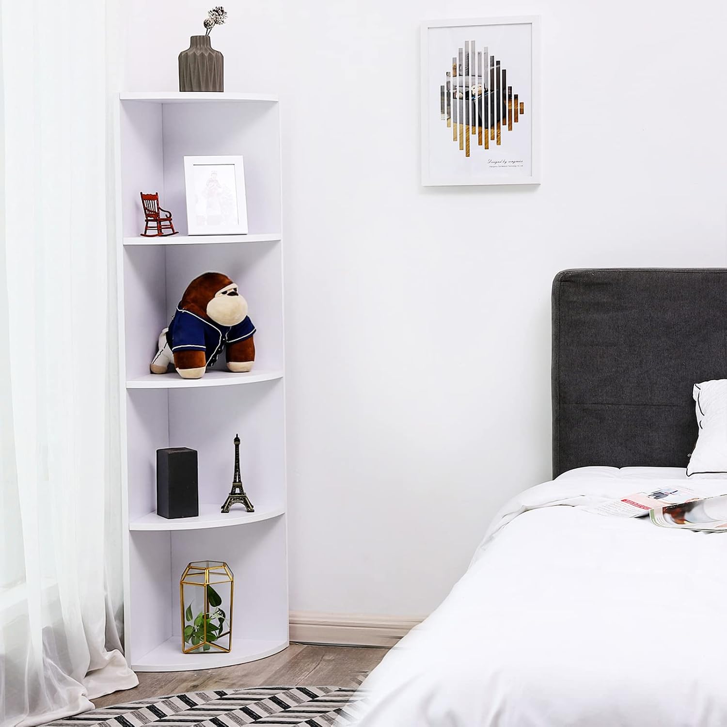 Detalle de VASAGLE CUSTOS Collezione – Libreria Angolare a 4 Livelli, design bianco, robusta e pratica