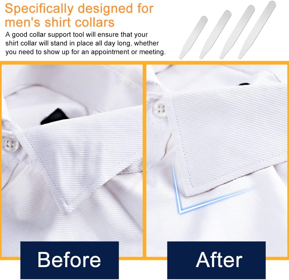 Detalle de WANTOUTH 8pc Stainless Steel Collar Stiffeners (4 sizes: 56mm–76mm) for dress shirts