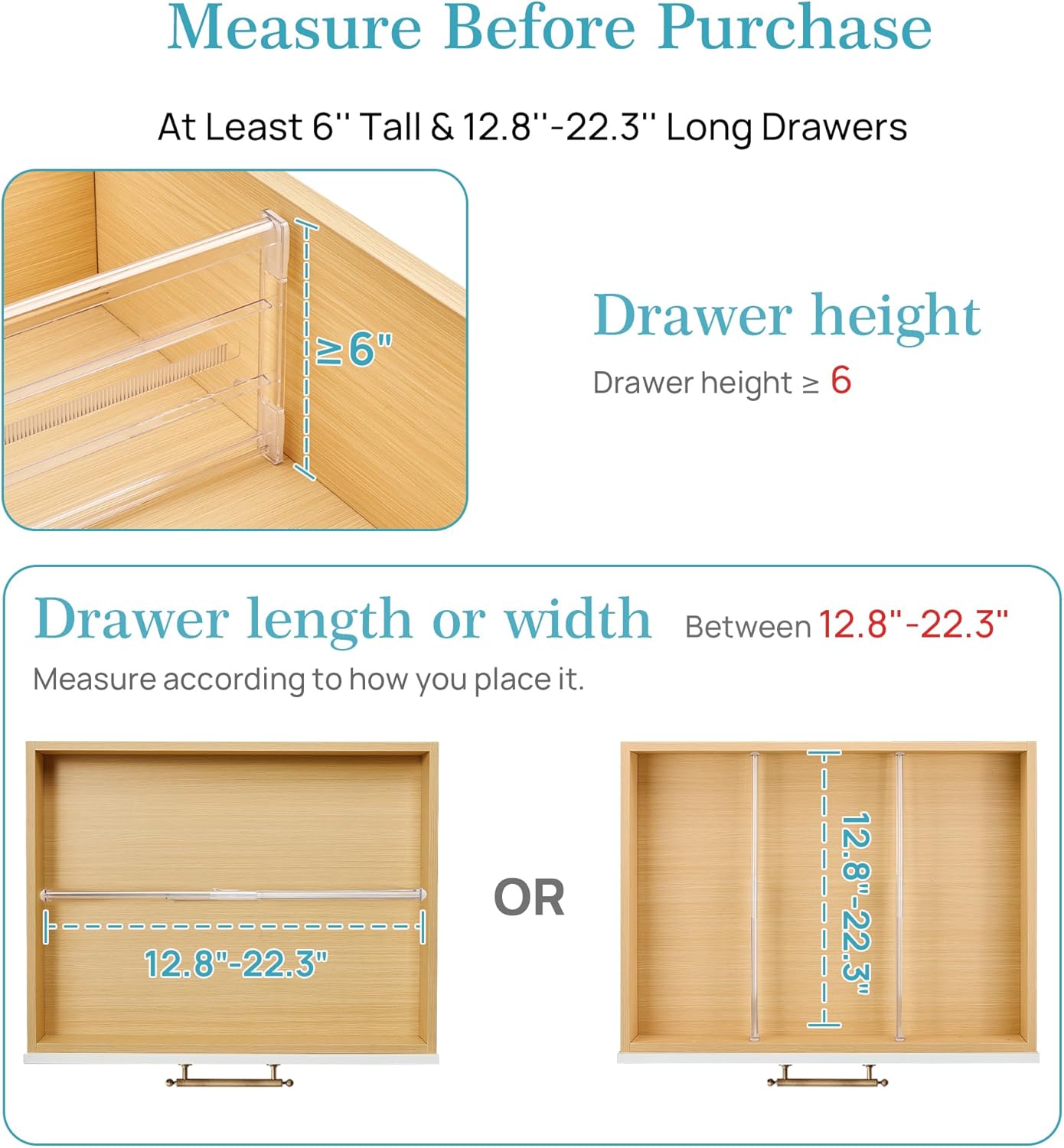 Detalle 2 de Vtopmart 6" Tall Drawer Dividers 12.8-22.3