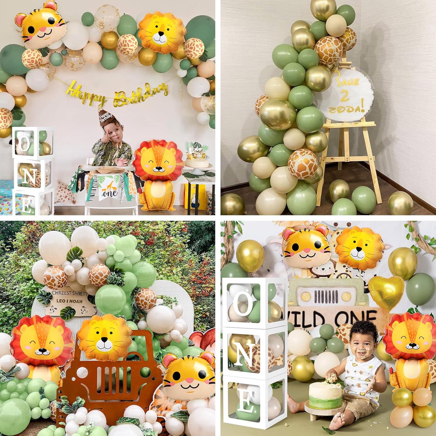 Thumbnail 4 de Safari Wild One 1st Birthday Decorations Balloon Arch Kit (Green) with latex & foil balloons and balloon boxes