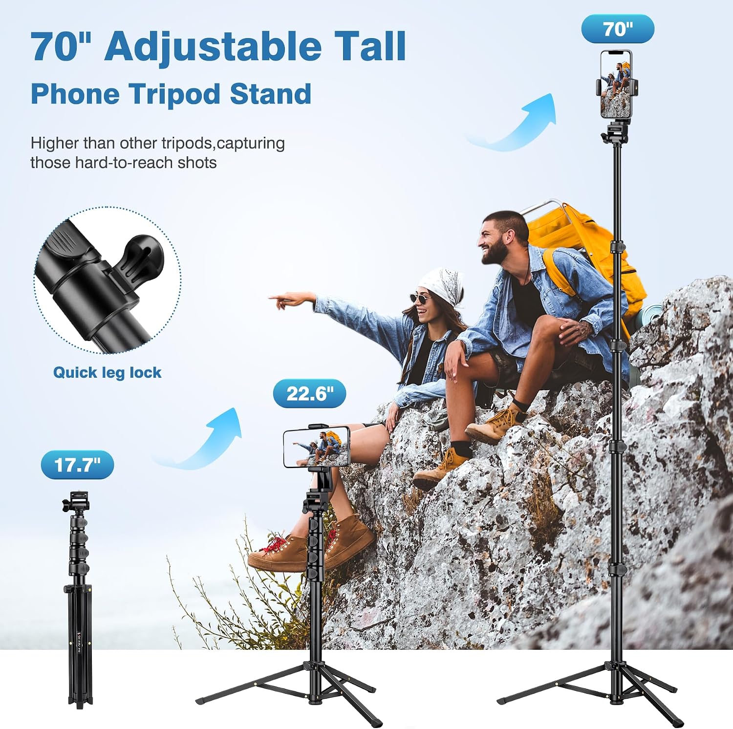 Detalle de Victiv Tripod 70-Inch Phone Tripod with Remote, Holder, and 2-in-1 Design