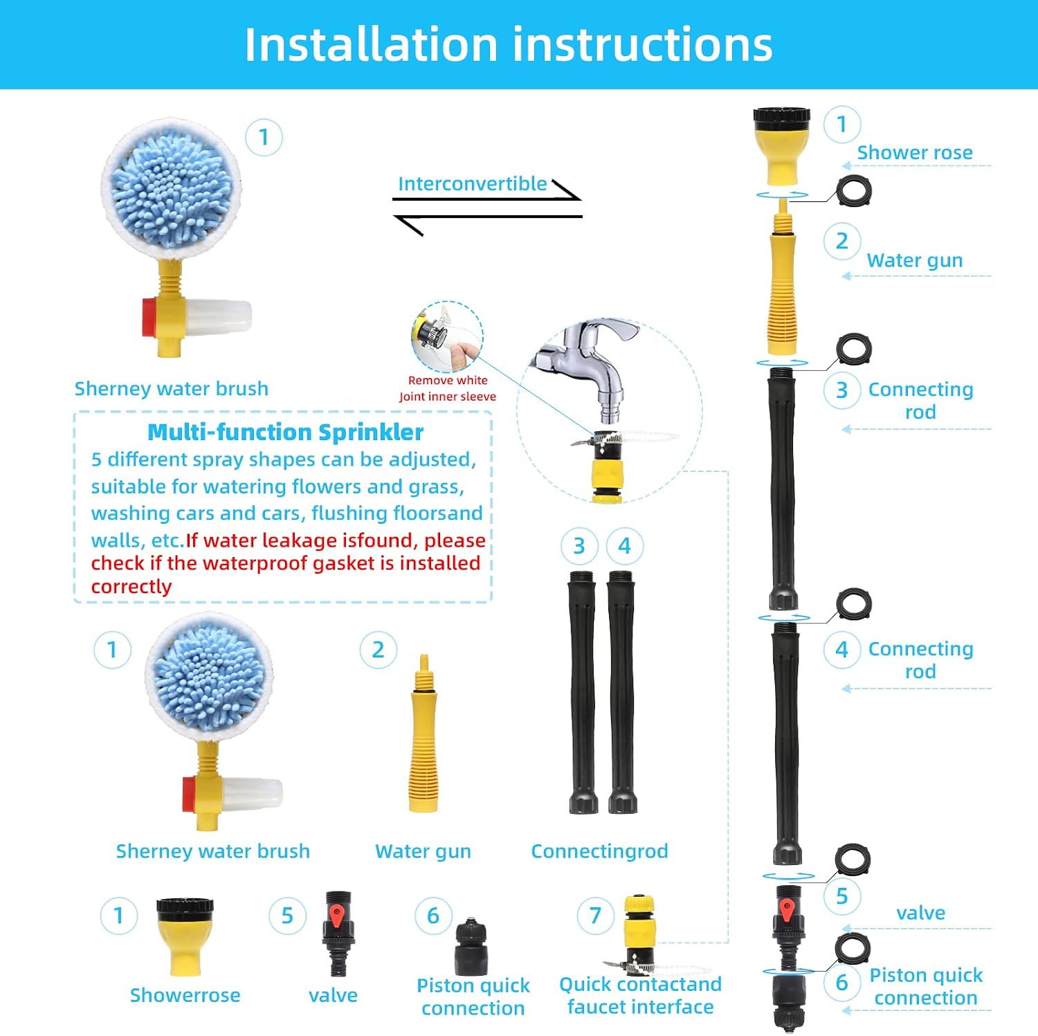 Thumbnail 6 de FEMBW Rotating Car Wash Brush & Automatically Foams Car Wash Kit (long handle, hose attachment, pressure washer gun)
