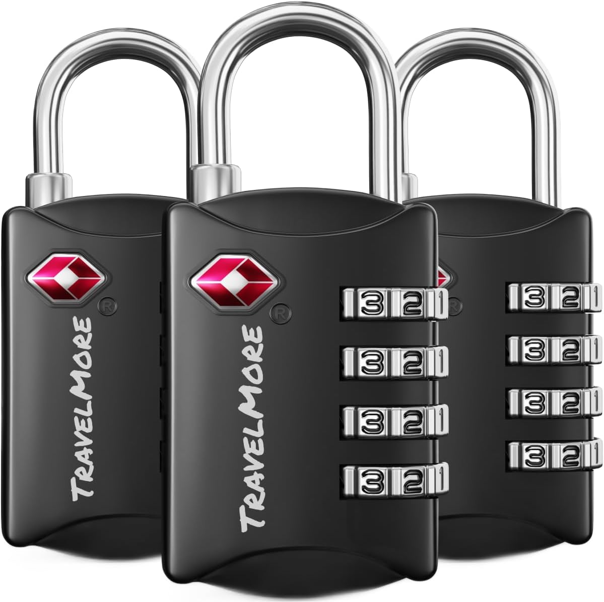 Detalle de TravelMore 3 Pack TSA Luggage Locks with 4 Digit Combination – Heavy Duty Padlocks for Travel