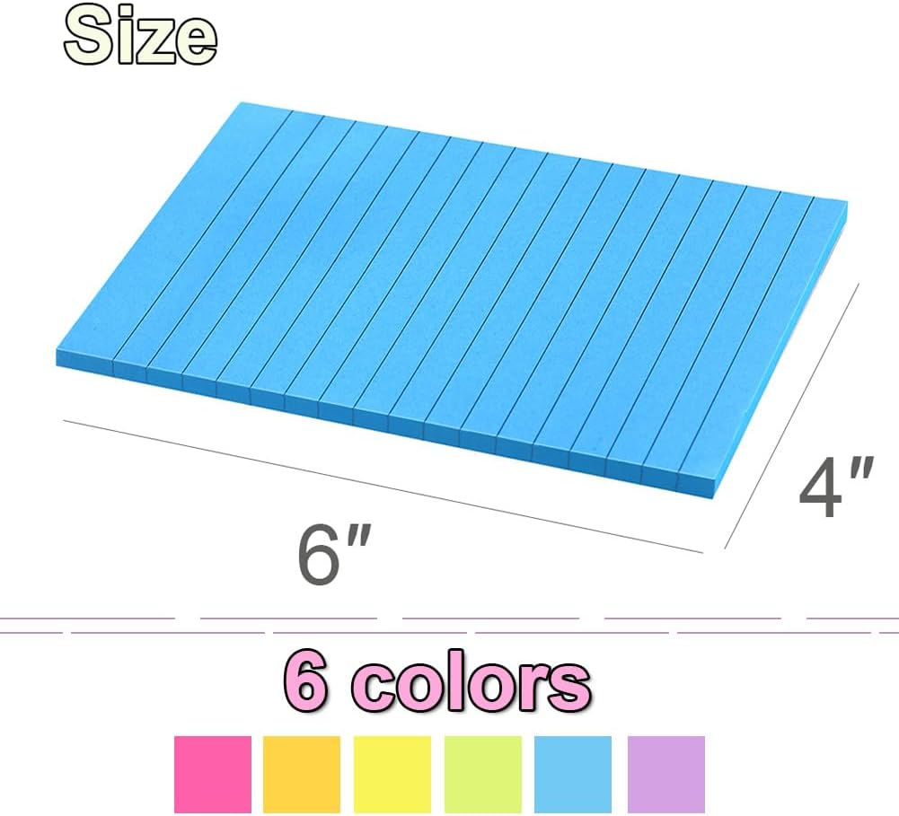 Detalle de Kozerite 12-4X6-xiantiao-Y Lined Sticky Notes, 4 x 6 Inches, 6 Bright Colors