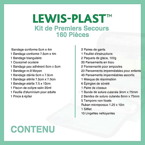 Detalle de LEWIS-PLAST Pièces de premiers soins - Trousse Reliance Medical 160 pièces, kit de sauvetage conforme aux normes européennes