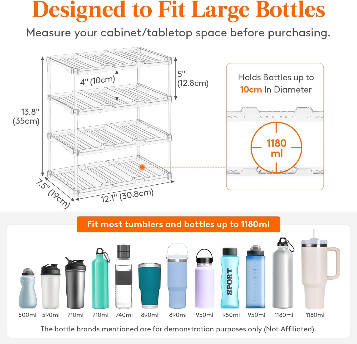 Detalle de Lifewit 25073 Stackable Bottle Organiser, 4-Tier Clear Plastic, 12 Bottles