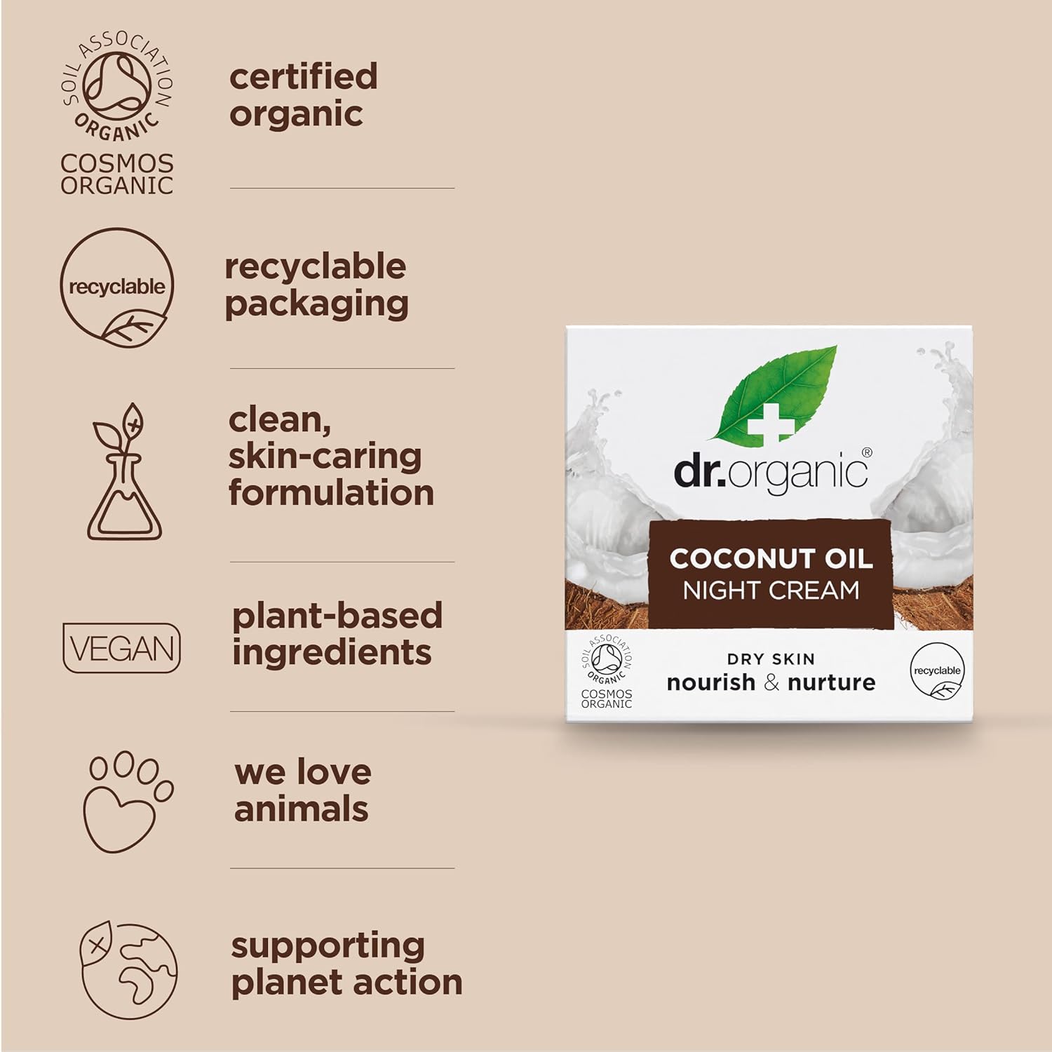 Thumbnail 5 de Dr. Organic Crema Noche Coco Orgánico 50 ml 🌙