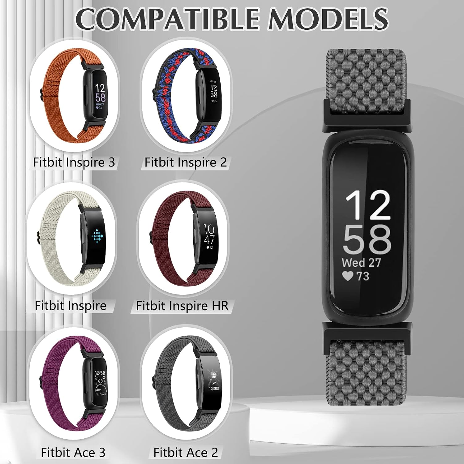 Detalle de SHIJZWD Adjustable Elastic Nylon Watch Strap for Fitbit Inspire 3 / Inspire 2 / Inspire / Inspire HR / Ace 3 / Ace 2