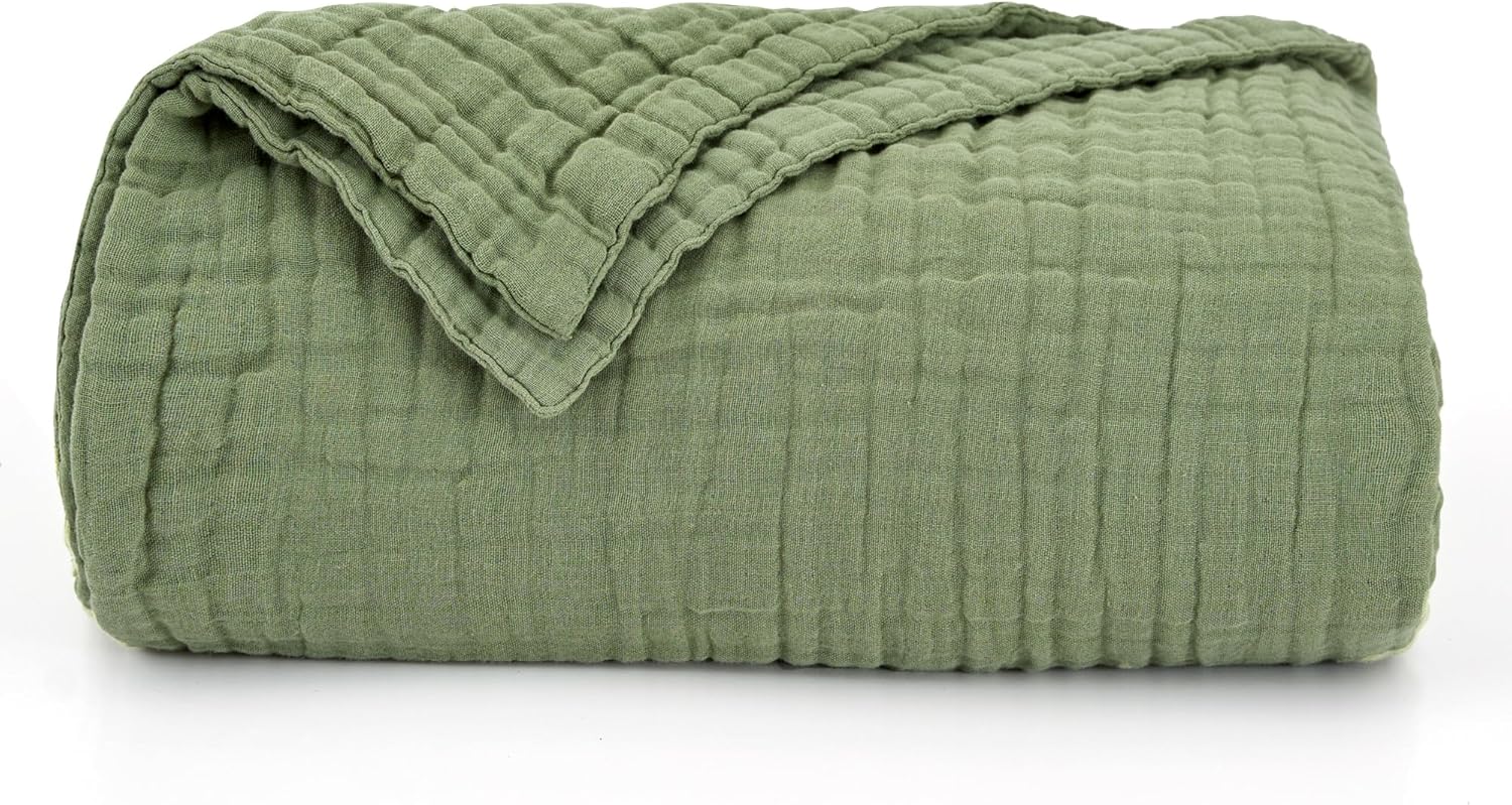 Thumbnail 6 de Love's Cabin 100% Cotton Muslin Blanket (6-Layer) – King Size, Sage Green, Lightweight Gauze